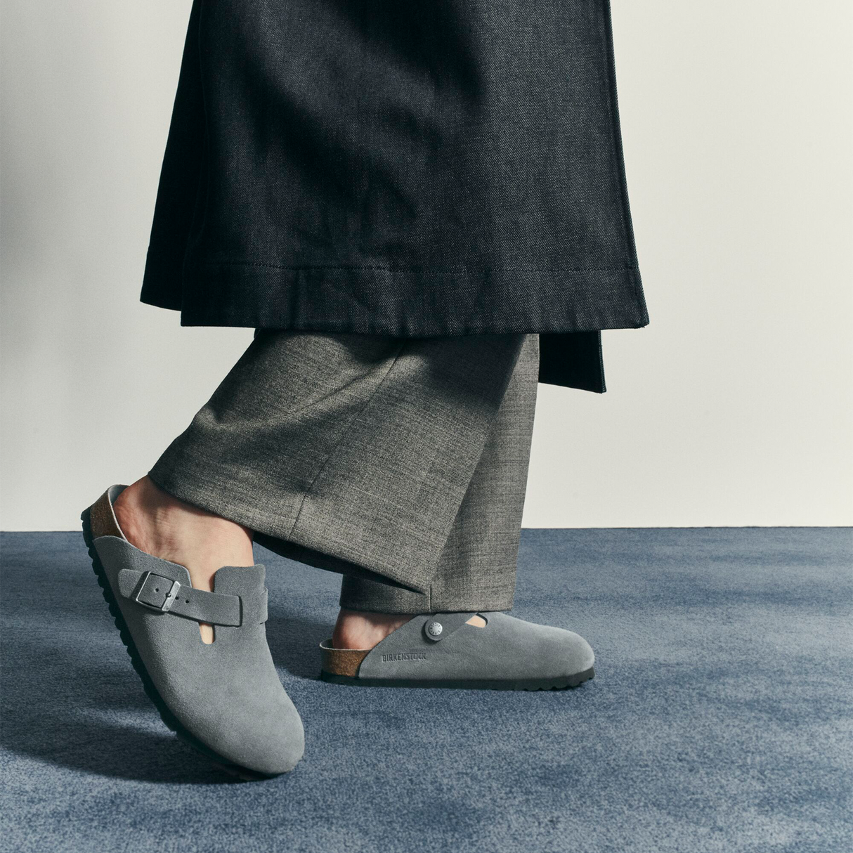 Birkenstock Boston Soft Footbed Clog (Women) - Basalt Gray Suede Dress-Casual - Clogs & Mules - The Heel Shoe Fitters