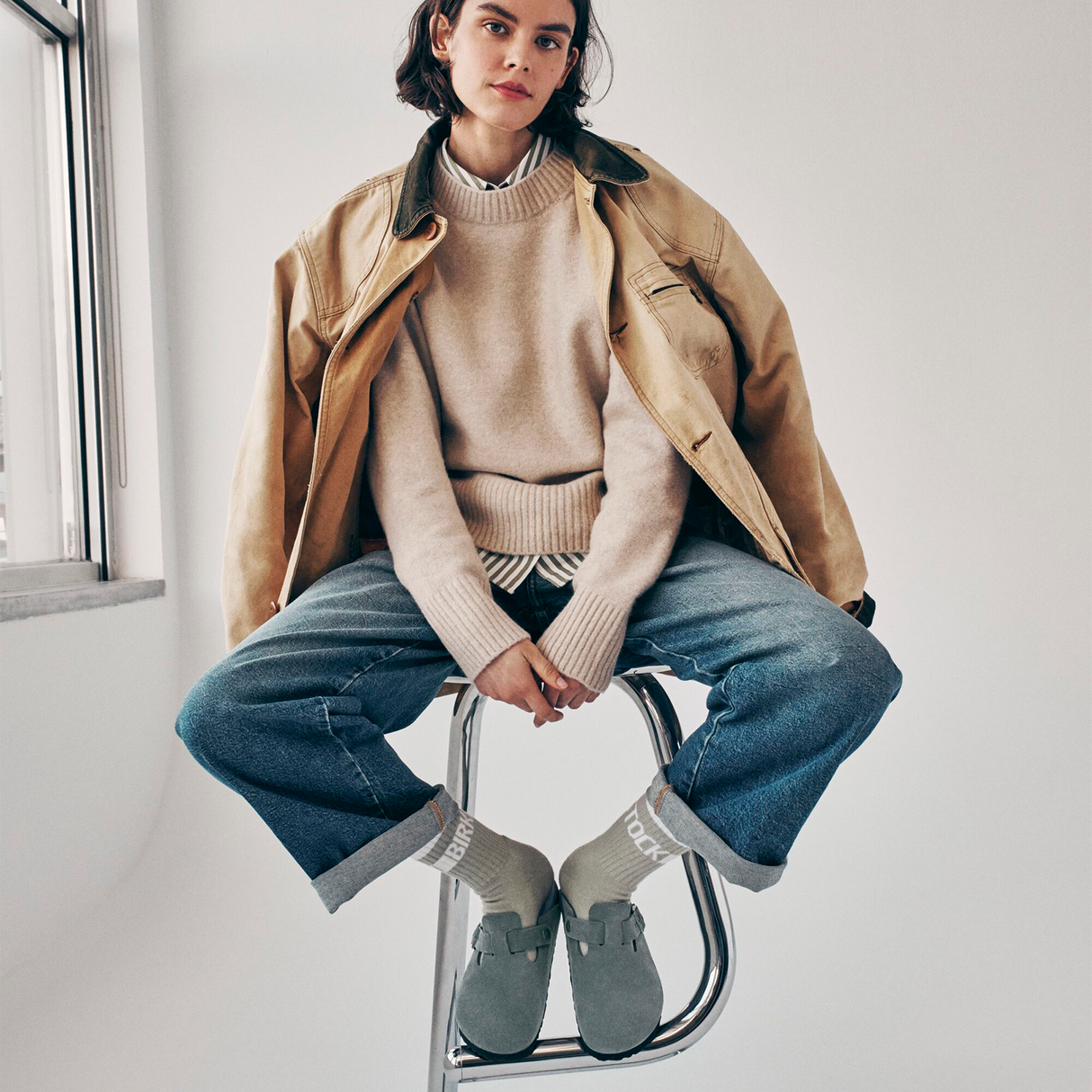 Birkenstock Boston Soft Footbed Clog (Women) - Basalt Gray Suede Dress-Casual - Clogs & Mules - The Heel Shoe Fitters