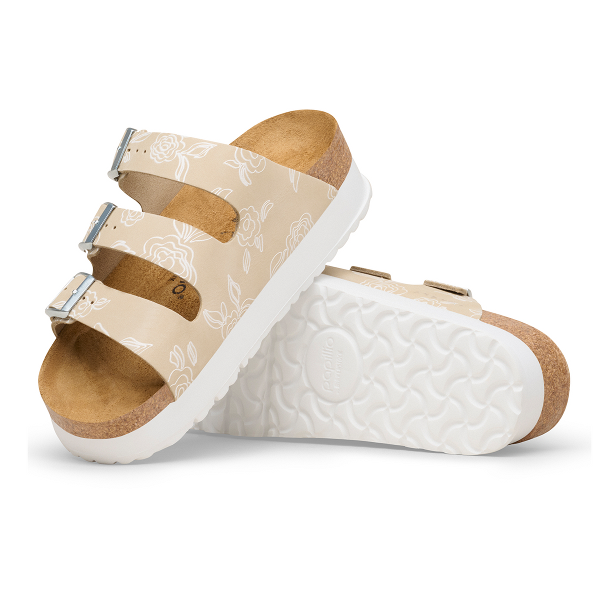 Birkenstock Florida III Flex Platform Slide Sandal (Women) - Oyster Flowers Nubuck Sandal - Slide - The Heel Shoe Fitters