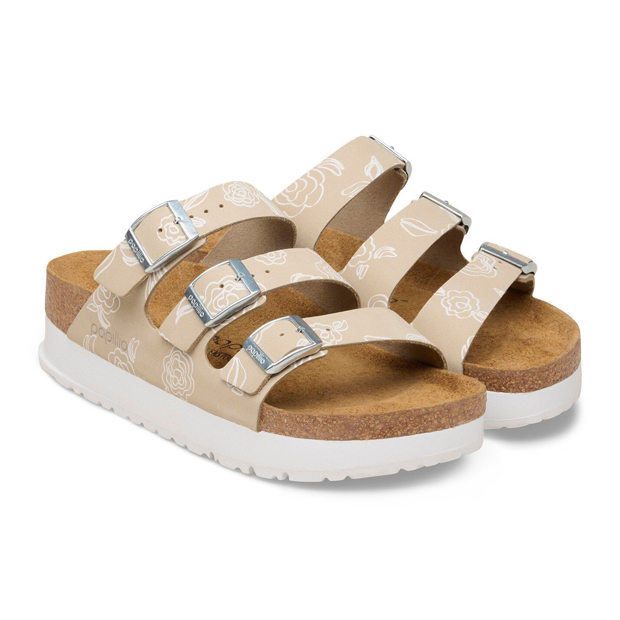 Birkenstock Florida III Flex Platform Slide Sandal (Women) - Oyster Flowers Nubuck Sandal - Slide - The Heel Shoe Fitters