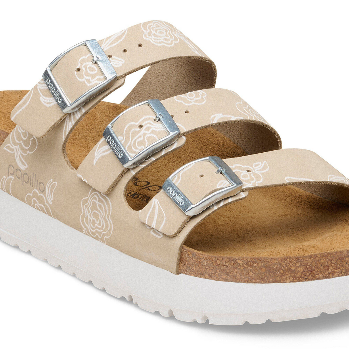 Birkenstock Florida III Flex Platform Slide Sandal (Women) - Oyster Flowers Nubuck Sandal - Slide - The Heel Shoe Fitters