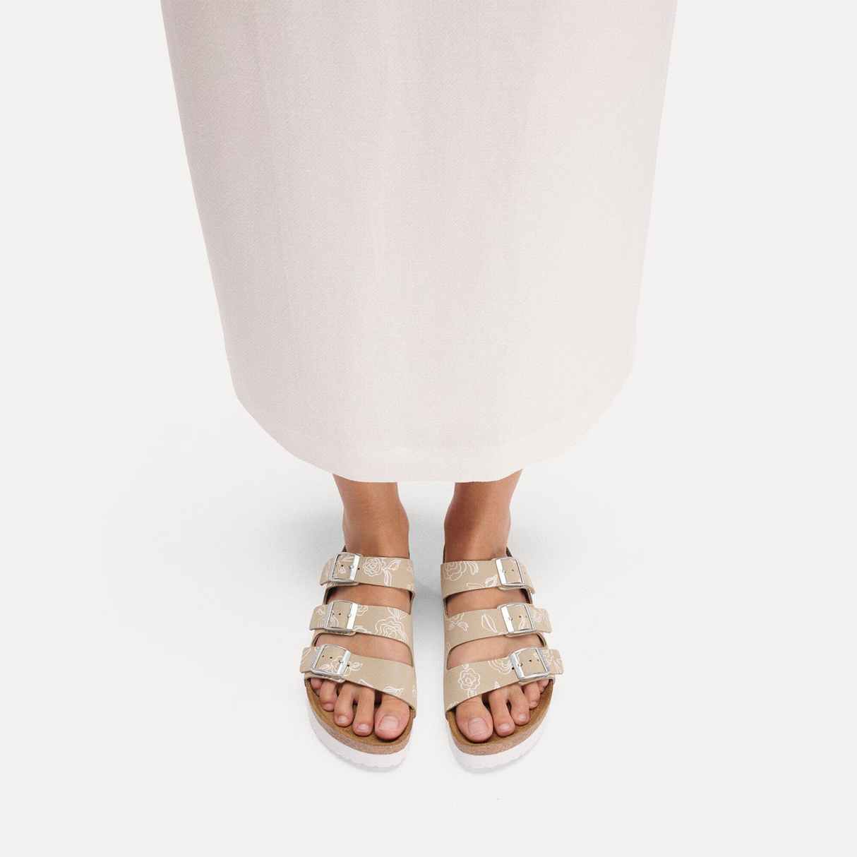 Birkenstock Florida III Flex Platform Slide Sandal (Women) - Oyster Flowers Nubuck Sandal - Slide - The Heel Shoe Fitters