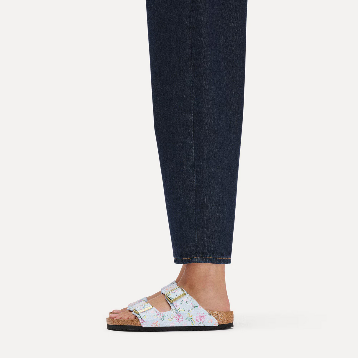 Birkenstock Arizona Narrow Slide Sandal (Women) - Flowers Baby Blue Suede Sandal - Slide - The Heel Shoe Fitters