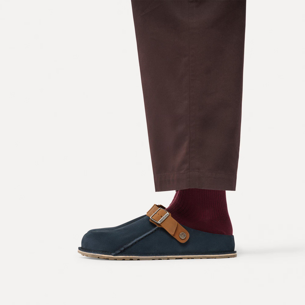 Birkenstock Lutry Narrow Clog (Women) - Navy Suede/Cognac Oiled Leather Dress-Casual - Clogs & Mules - The Heel Shoe Fitters