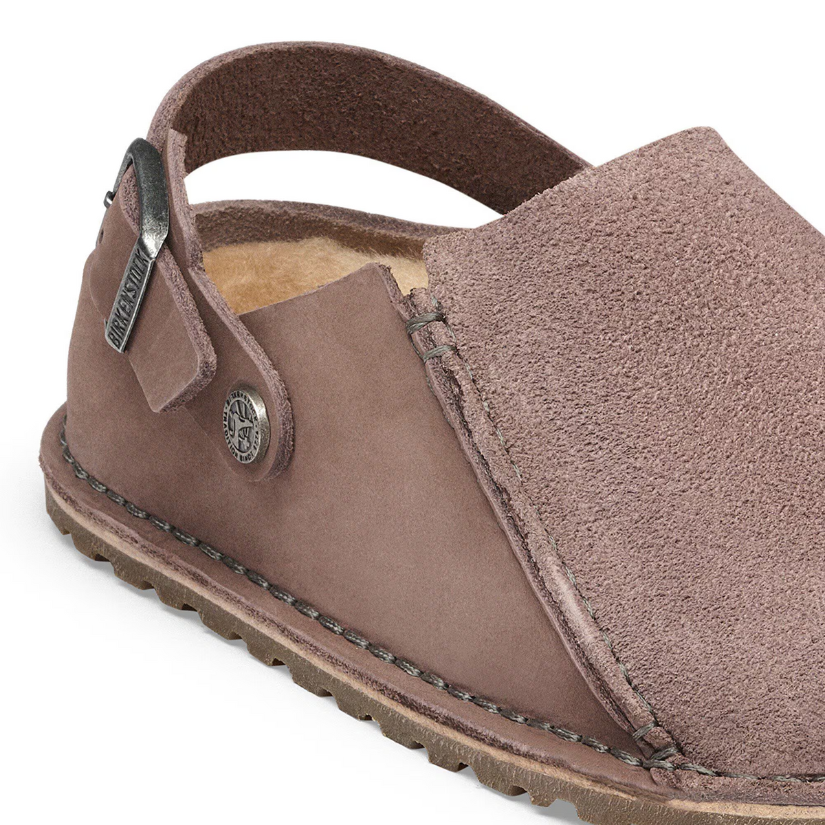 Birkenstock Lutry Shearling Clog (Women) - Faded Purple Suede/Nubuck Dress-Casual - Clogs & Mules - The Heel Shoe Fitters