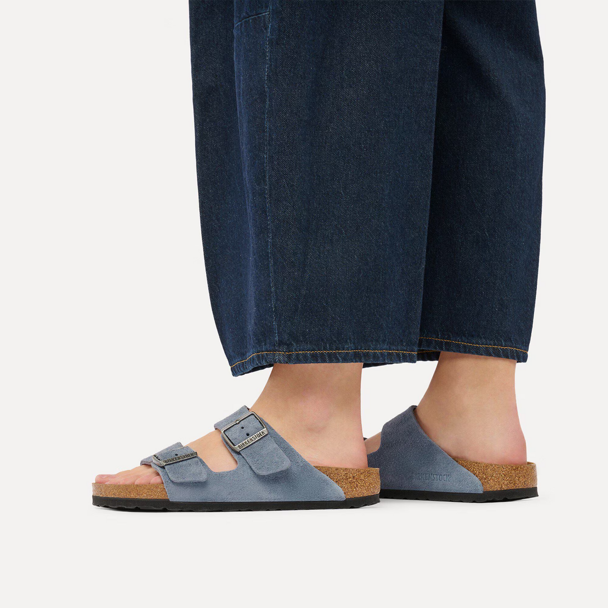 Birkenstock Arizona Slide Sandal (Men) - Stone Blue Suede Sandal - Slide - The Heel Shoe Fitters