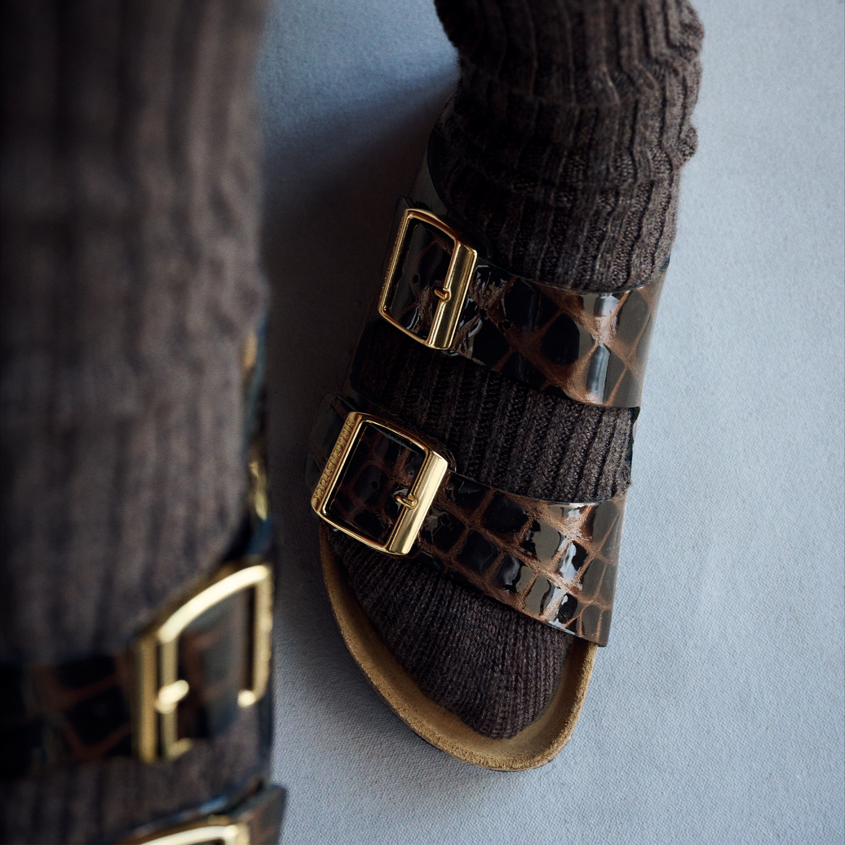 Birkenstock Arizona Slide Sandal (Women) - Embossed Animal Black Leather Sandal - Slide - The Heel Shoe Fitters
