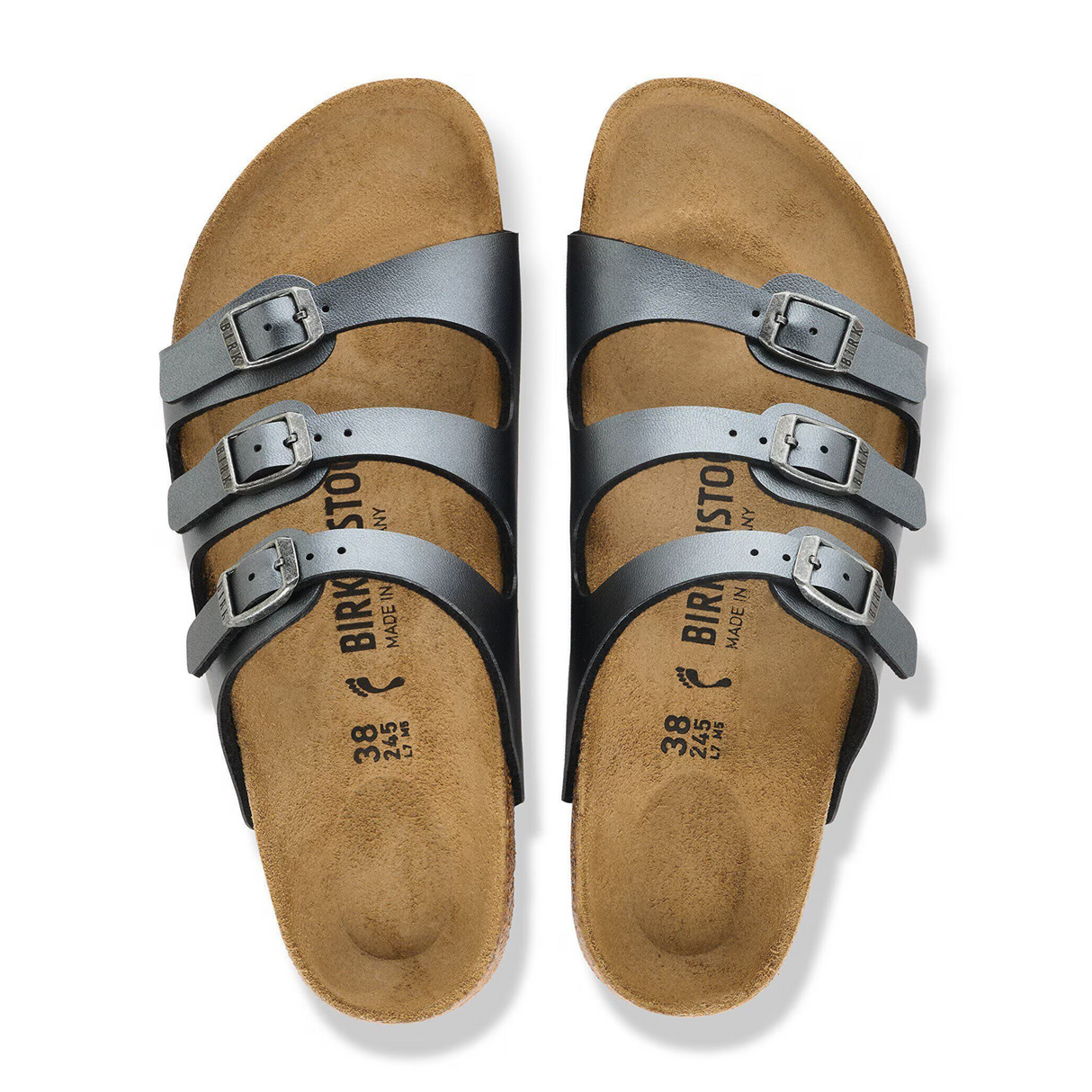 Birkenstock Florida Slide Sandal (Women) - Metallic Black Birko-Flor