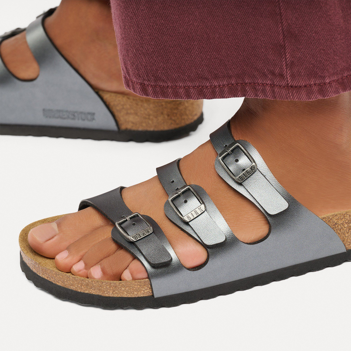 Birkenstock Florida Slide Sandal (Women) - Metallic Black Birko-Flor