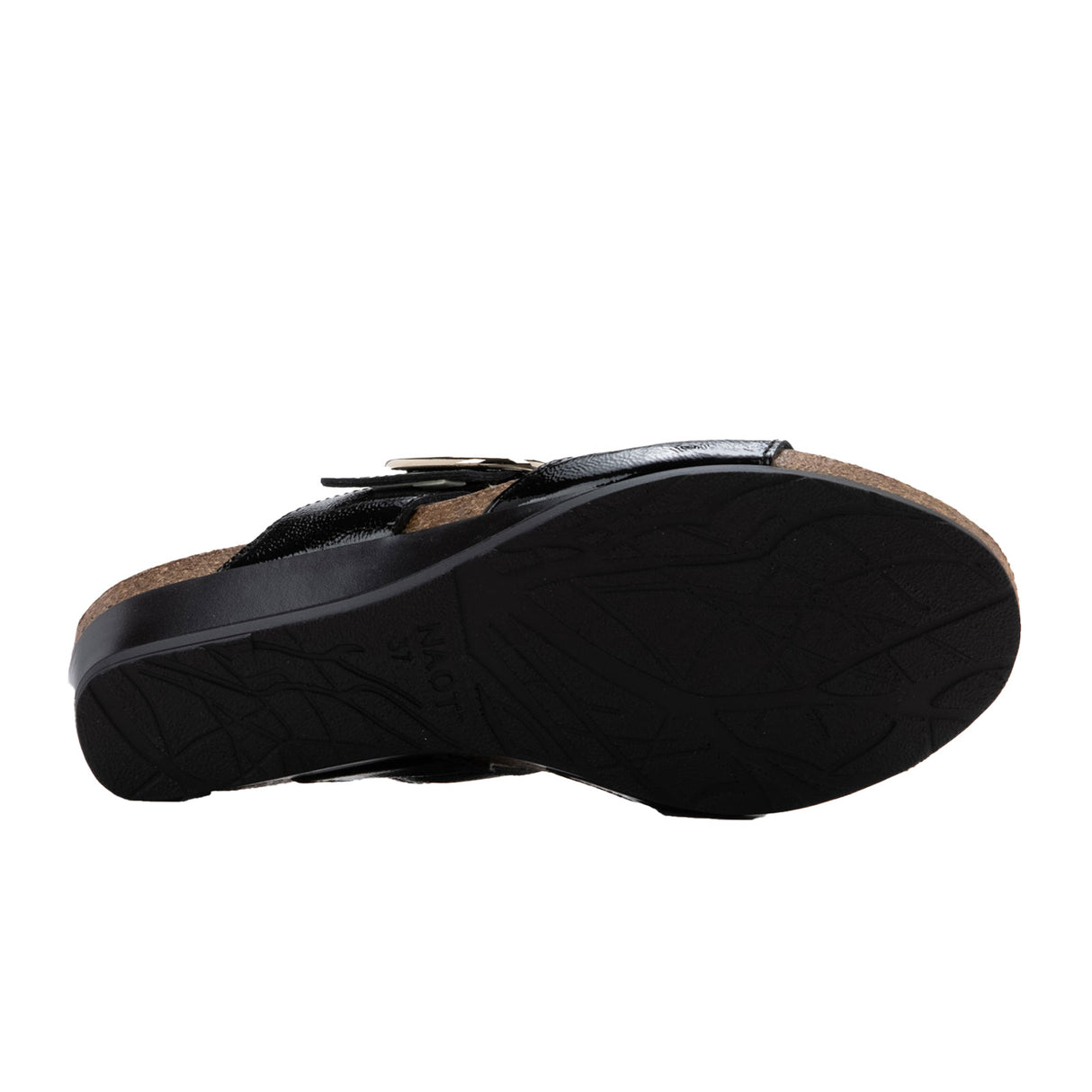 Naot Magic Wedge Sandal (Women) - Black Crinkle Patent Leather Sandal - Heel/Wedge - The Heel Shoe Fitters