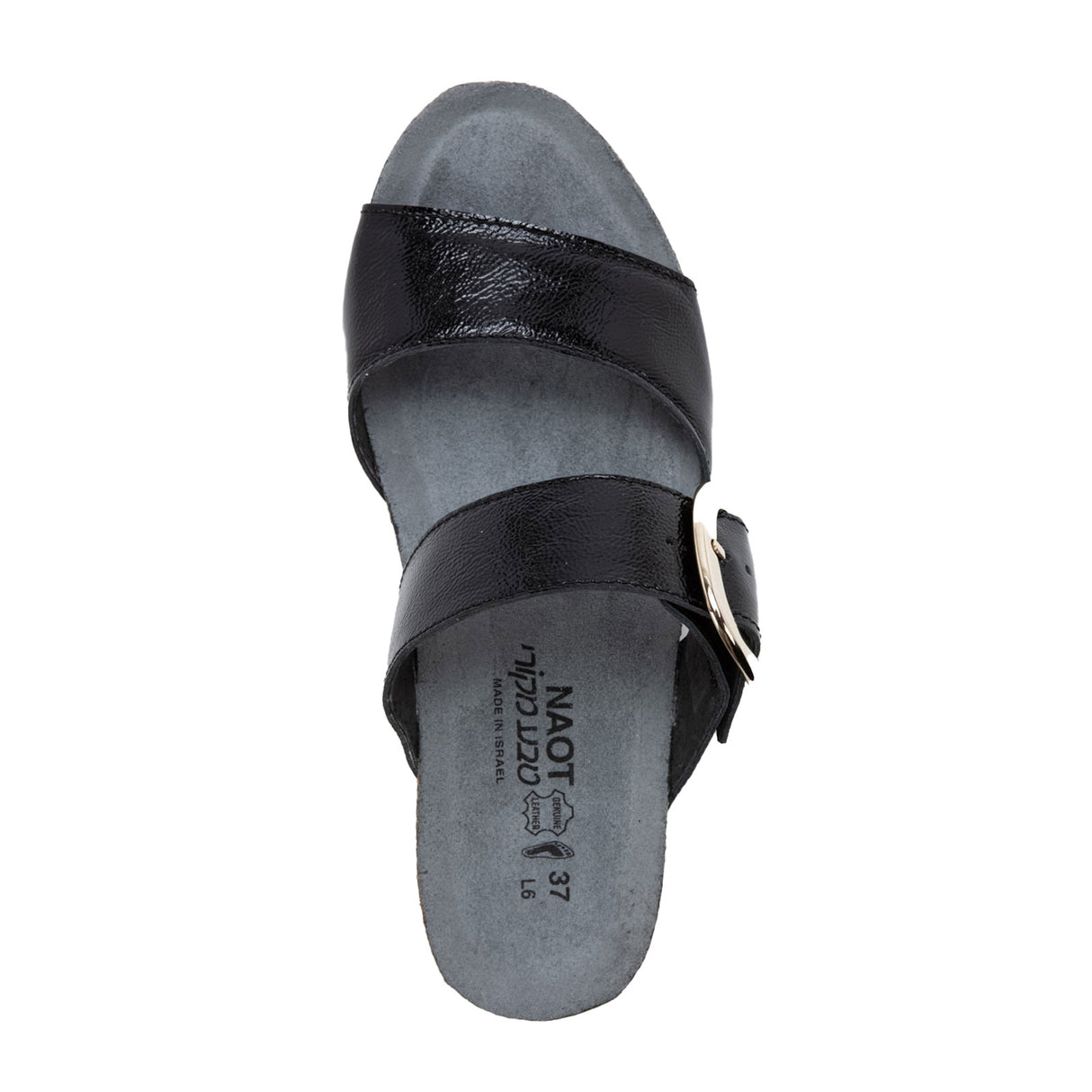 Naot Magic Wedge Sandal (Women) - Black Crinkle Patent Leather Sandal - Heel/Wedge - The Heel Shoe Fitters