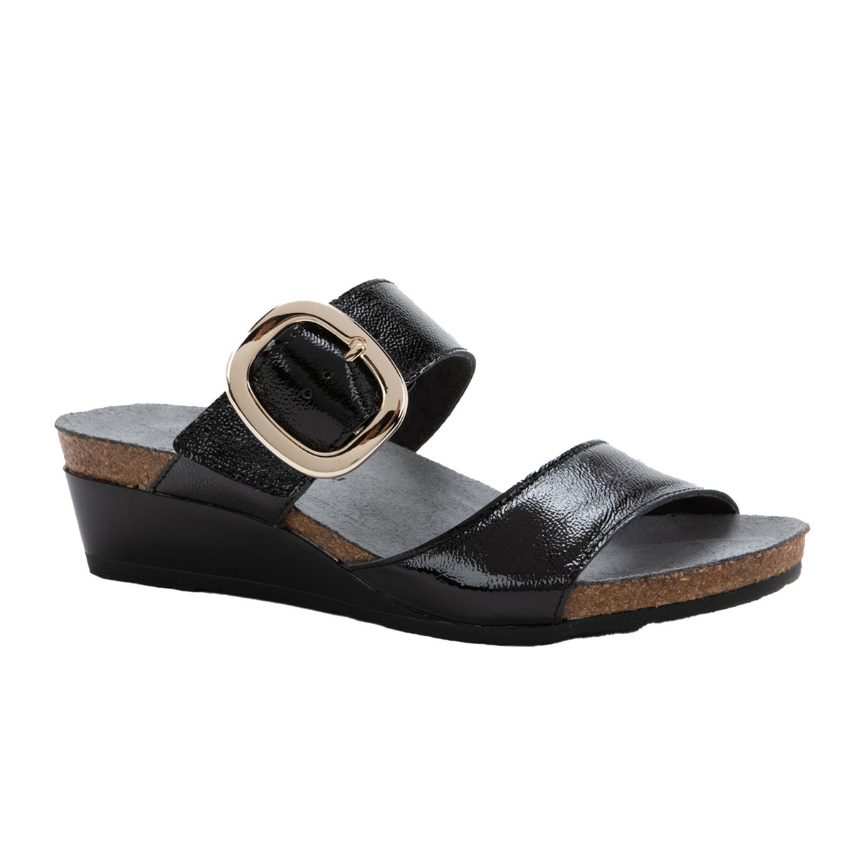 Naot Magic Wedge Sandal (Women) - Black Crinkle Patent Leather Sandal - Heel/Wedge - The Heel Shoe Fitters