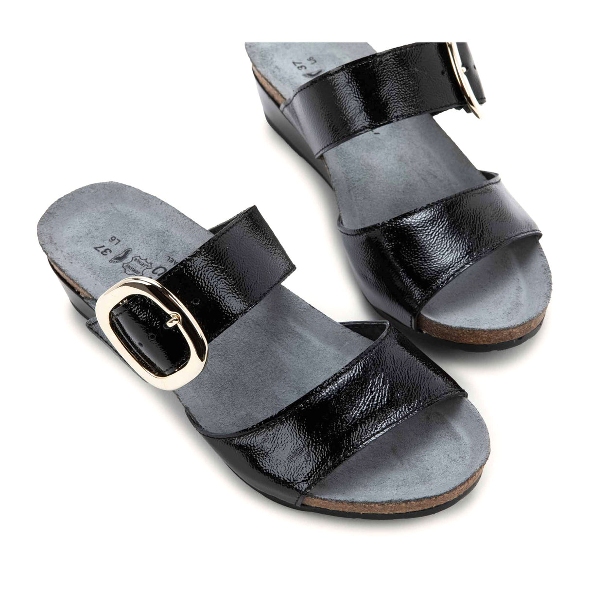 Naot Magic Wedge Sandal (Women) - Black Crinkle Patent Leather Sandal - Heel/Wedge - The Heel Shoe Fitters