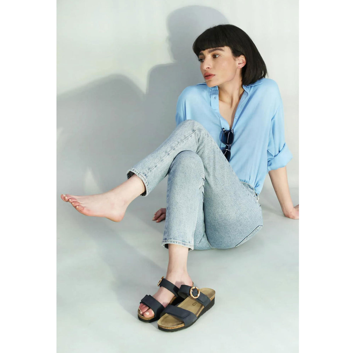 Naot Anabel Wide Wedge Sandal (Women) - Soft Black Leather Sandal - Heel/Wedge - The Heel Shoe Fitters