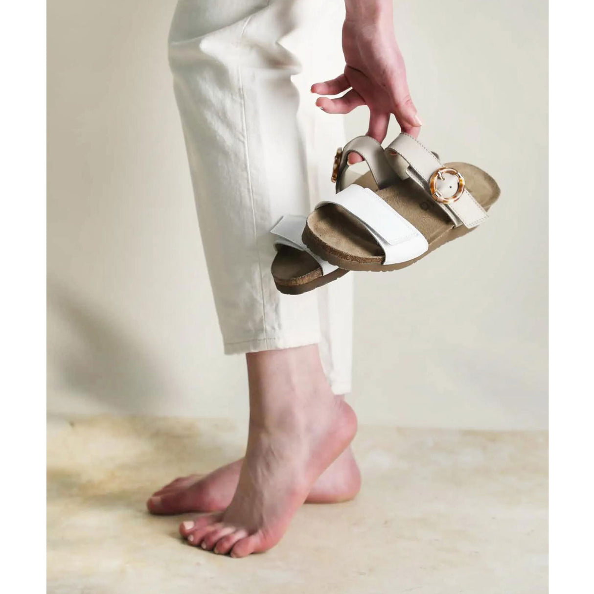Naot Anabel Wide Wedge Sandal (Women) - White Leather/Soft Ivory Leather Sandal - Heel/Wedge - The Heel Shoe Fitters