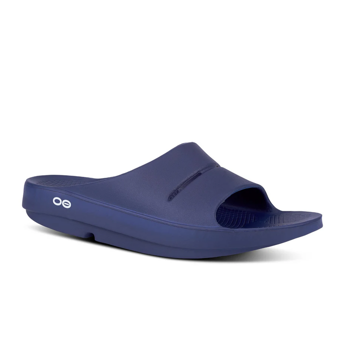 Oofos OOahh Slide Sandal (Unisex) - Navy – The Heel Shoe Fitters display picture 1