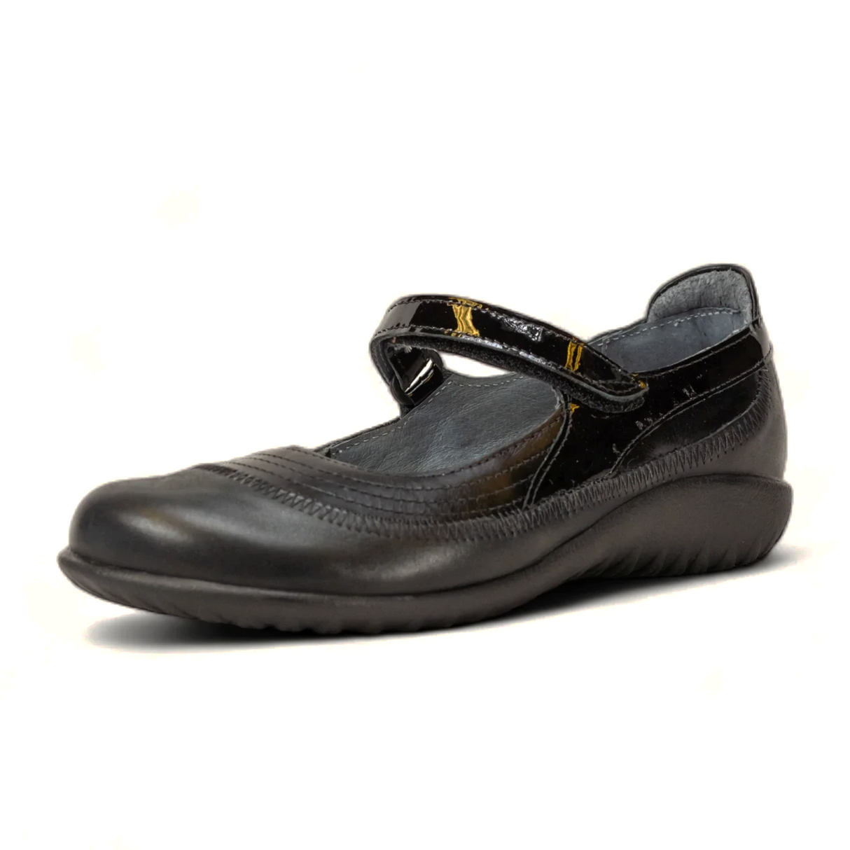 Naot Kirei Mary Jane (Women) - Shiny Black/Black Patent/Black Madras Dress-Casual - Slip On - The Heel Shoe Fitters