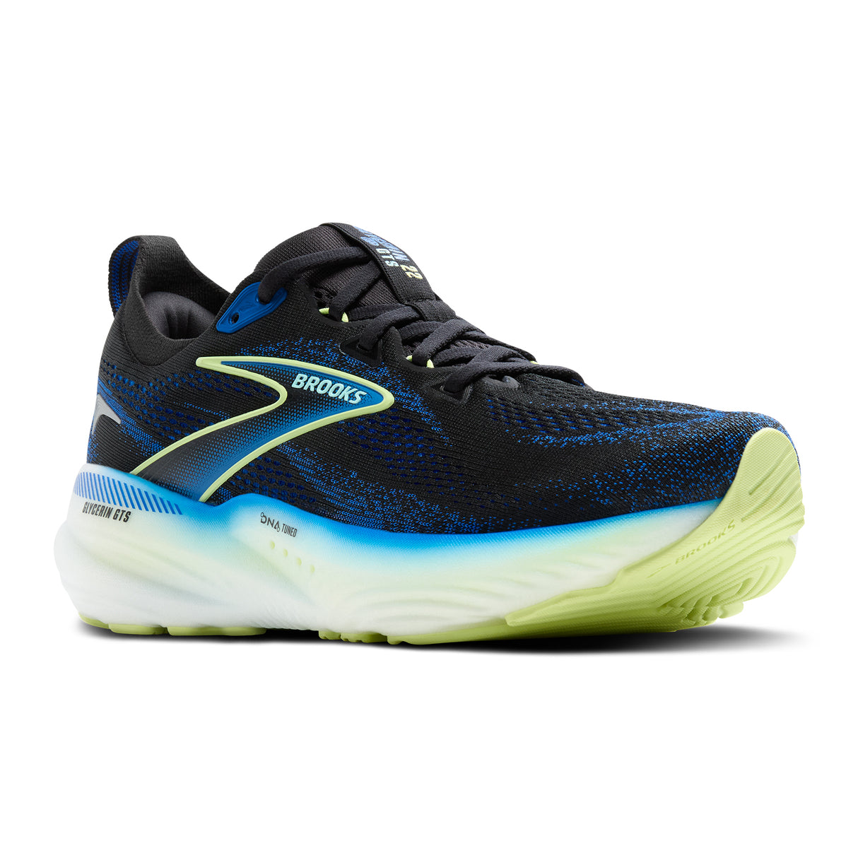 Brooks Glycerin GTS 22 Running Shoe (Men) - Black/Cobalt/Neo Yellow Athletic - Running - Stability - The Heel Shoe Fitters