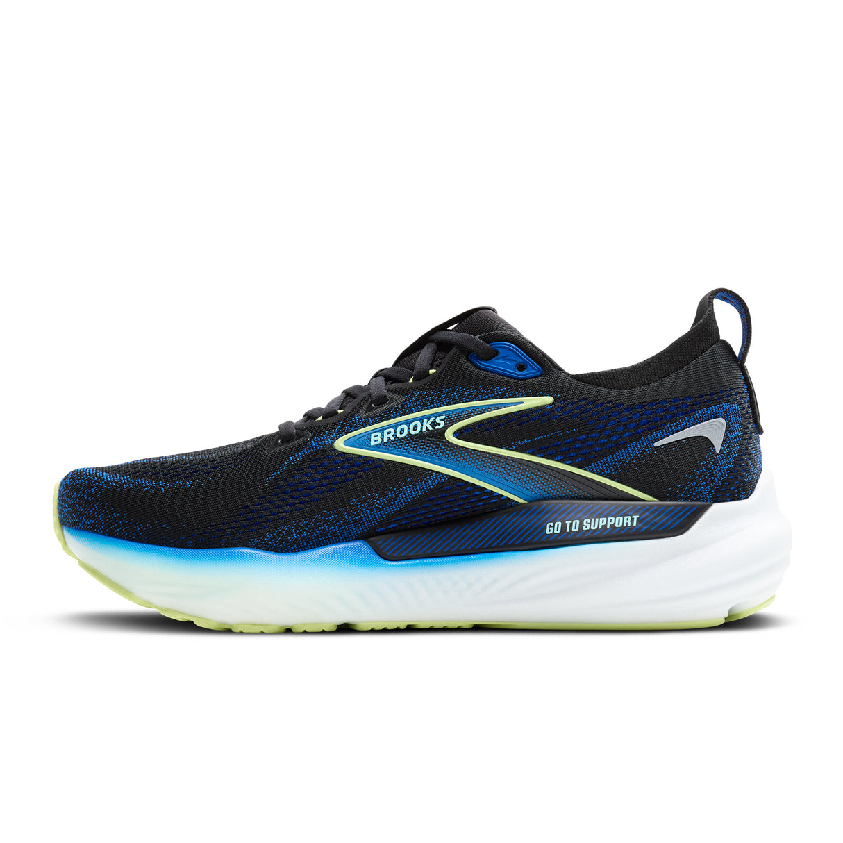 Brooks Glycerin GTS 22 Running Shoe (Men) - Black/Cobalt/Neo Yellow Athletic - Running - Stability - The Heel Shoe Fitters