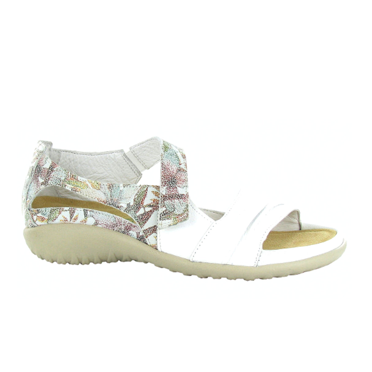 Naot Papaki Backstrap Sandal (Women) - Soft White Leather/Floral Leather Sandal - Backstrap - The Heel Shoe Fitters