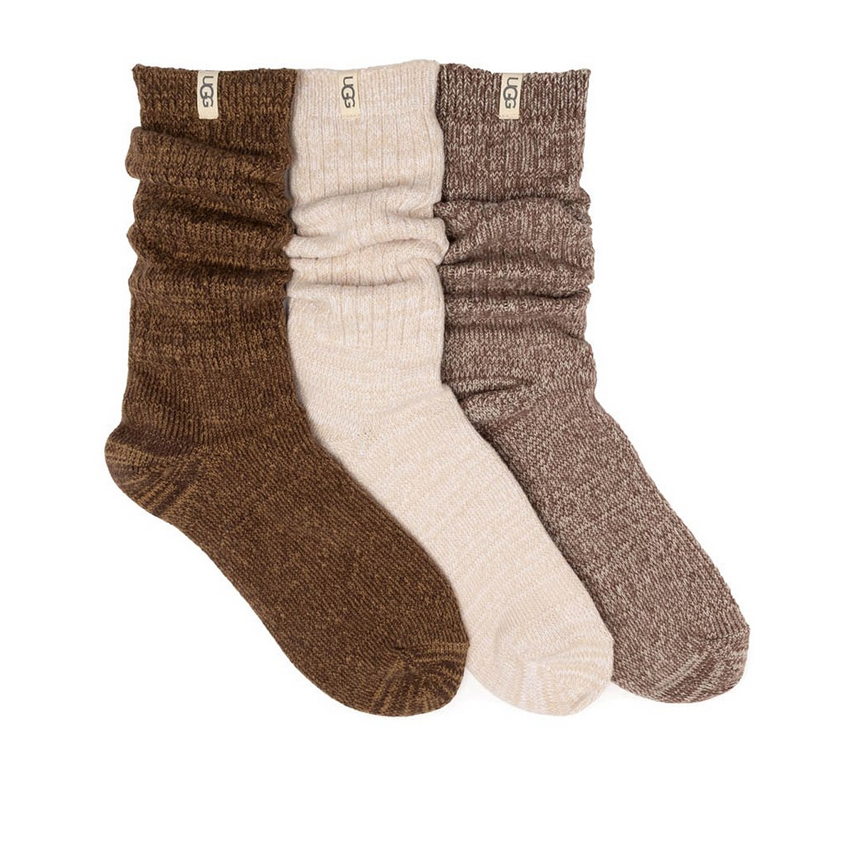 UGG® Rib Knit Slouchy Crew 3 Pack (Women) - Burnt Cedar/Moonlight/Coffee Grounds