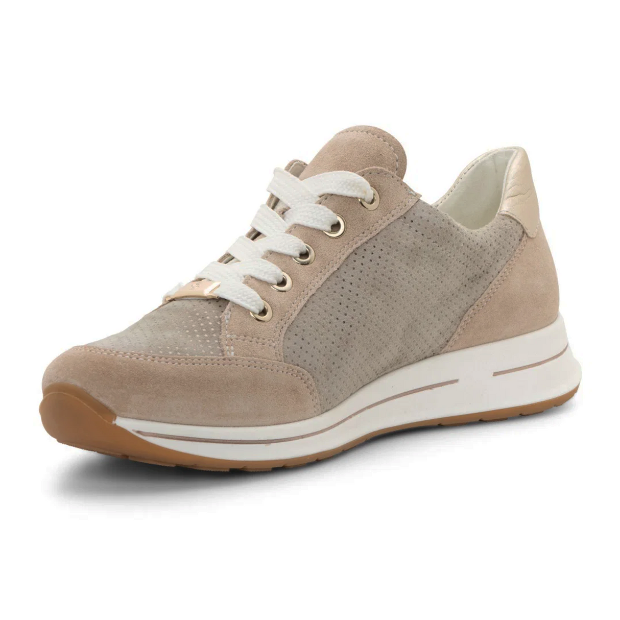 Ara Oleanna Sneaker (Women) - Sand/Platinum Suede Athletic - Casual - Lace Up - The Heel Shoe Fitters
