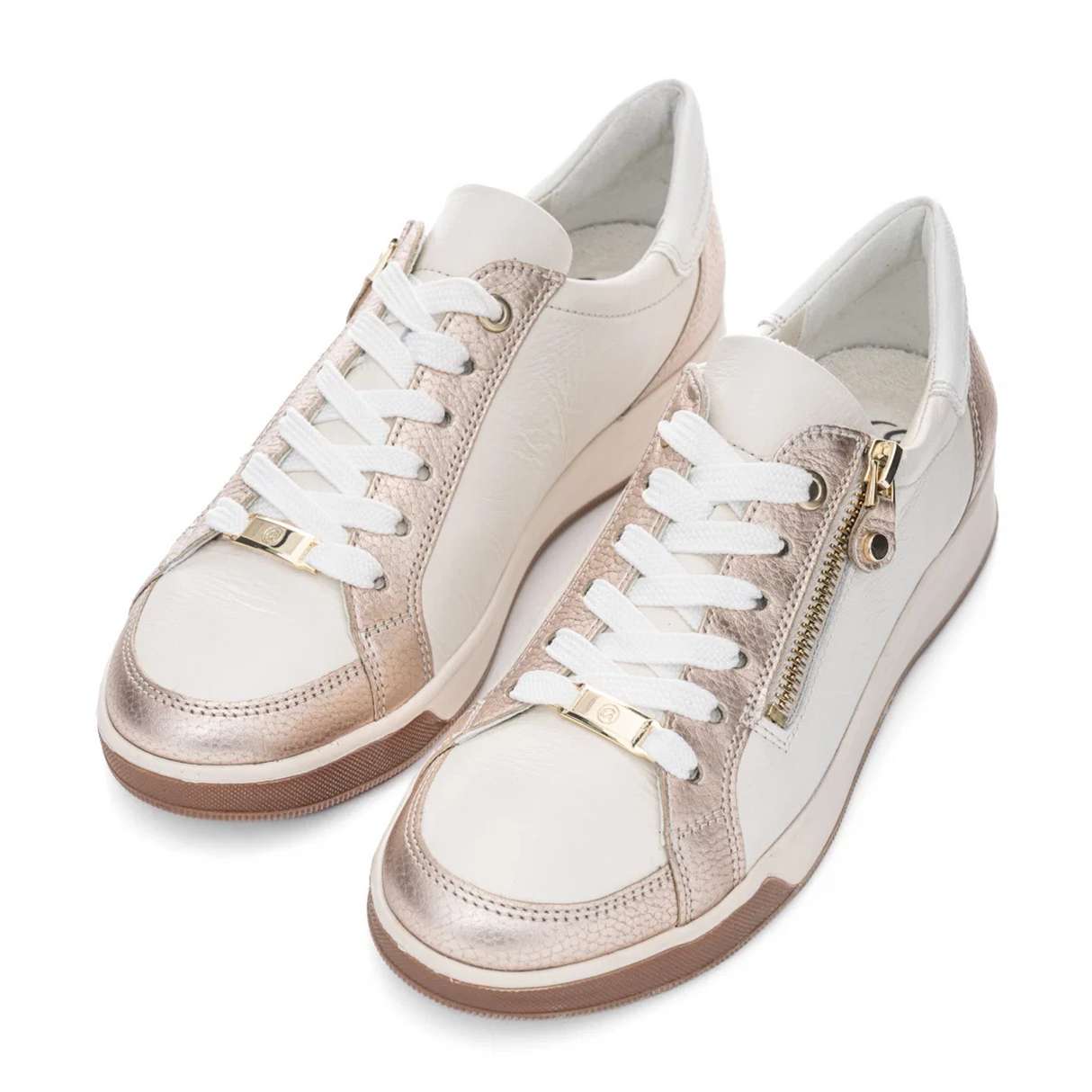 Ara Rei-Low Sneaker (Women) - Cream Calf/Sand Metallic Athletic - Casual - Lace Up - The Heel Shoe Fitters