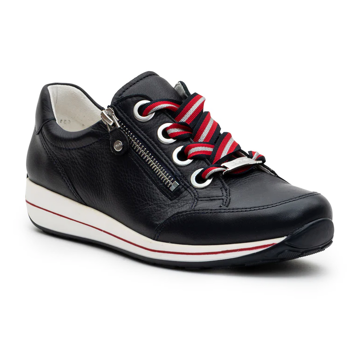 Ara Ollie Side Zip Lace Up Sneaker (Women) - Navy Leather Athletic - Casual - Lace Up - The Heel Shoe Fitters