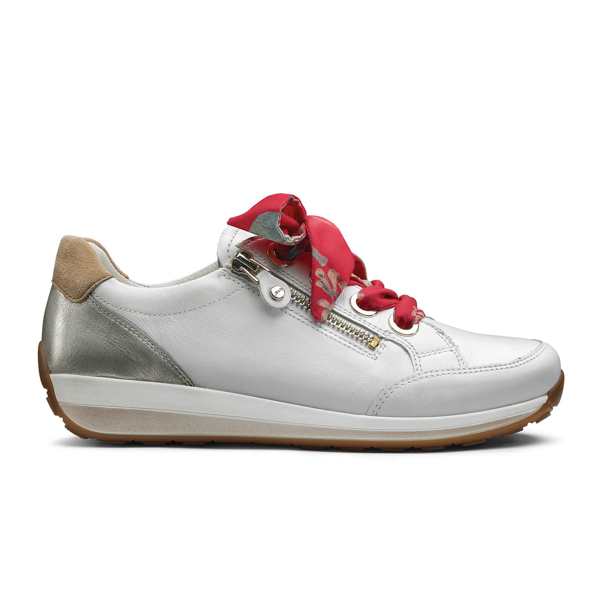 Ara Ollie Side Zip Lace Up Sneaker (Women) - White/Silver Athletic - Casual - Lace Up - The Heel Shoe Fitters