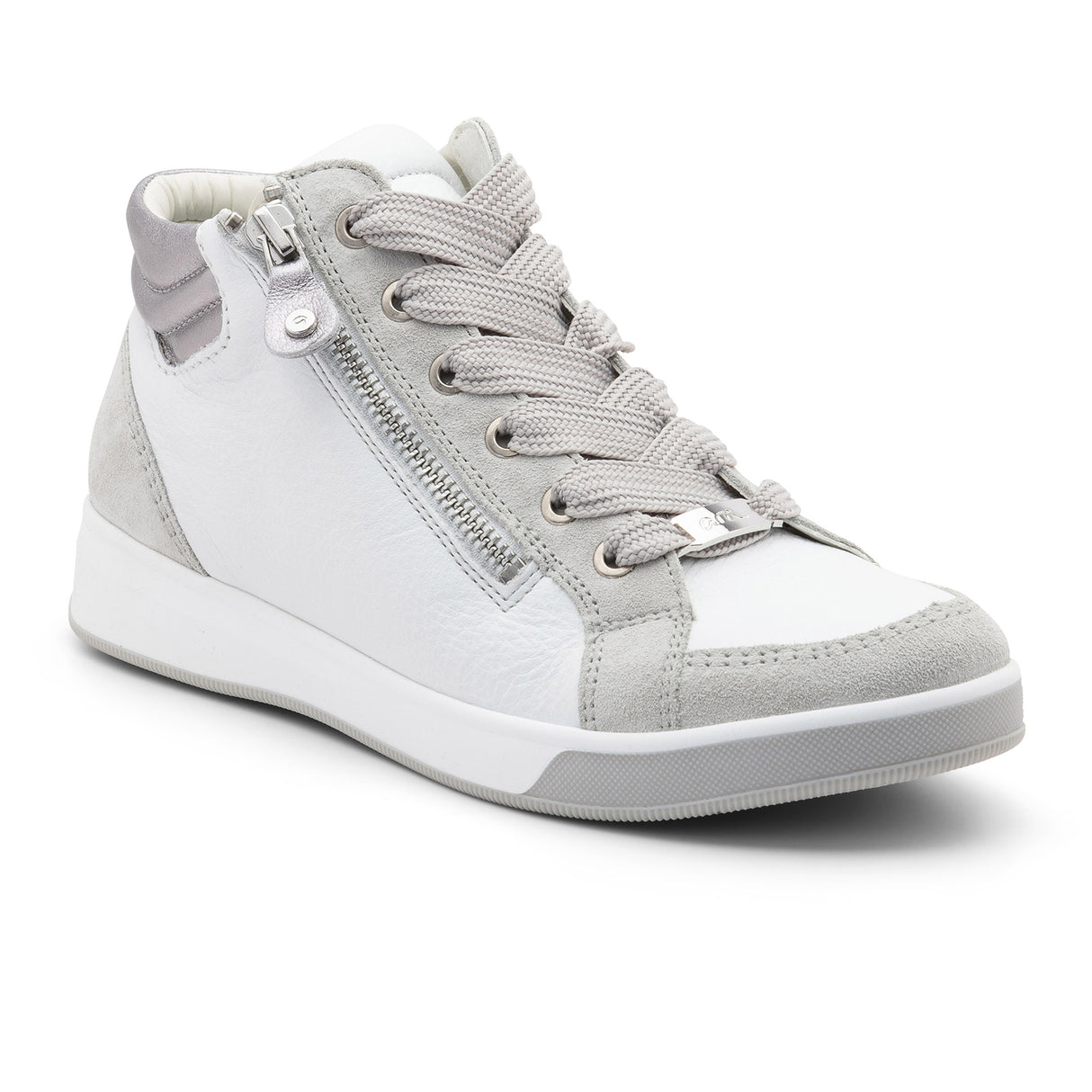 Ara Rei High Top Sneaker (Women) - Fog/White/Silver Athletic - Casual - Lace Up - The Heel Shoe Fitters