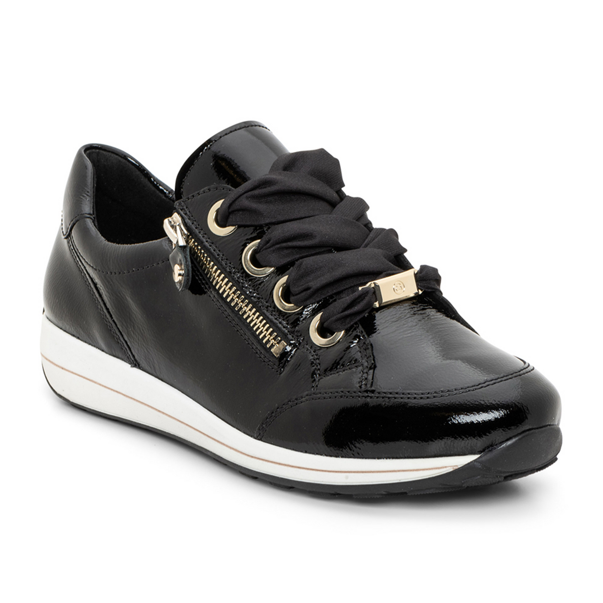 Ara Ollie Side Zip Lace Up Sneaker (Women) - Black Patent Athletic - Casual - Lace Up - The Heel Shoe Fitters