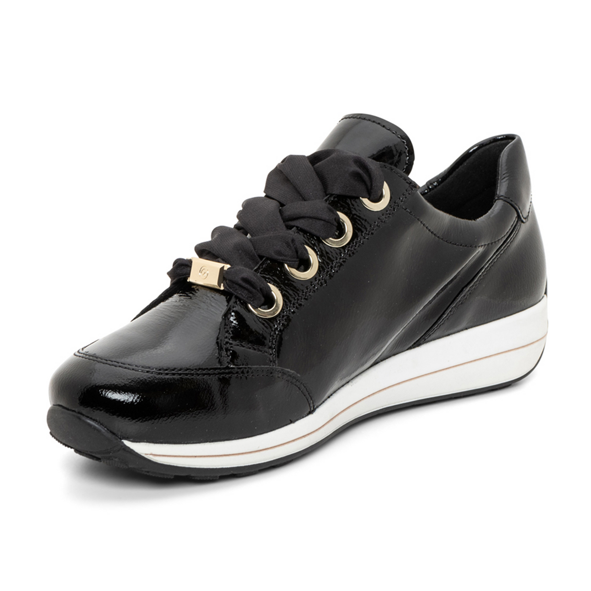 Ara Ollie Side Zip Lace Up Sneaker (Women) - Black Patent Athletic - Casual - Lace Up - The Heel Shoe Fitters