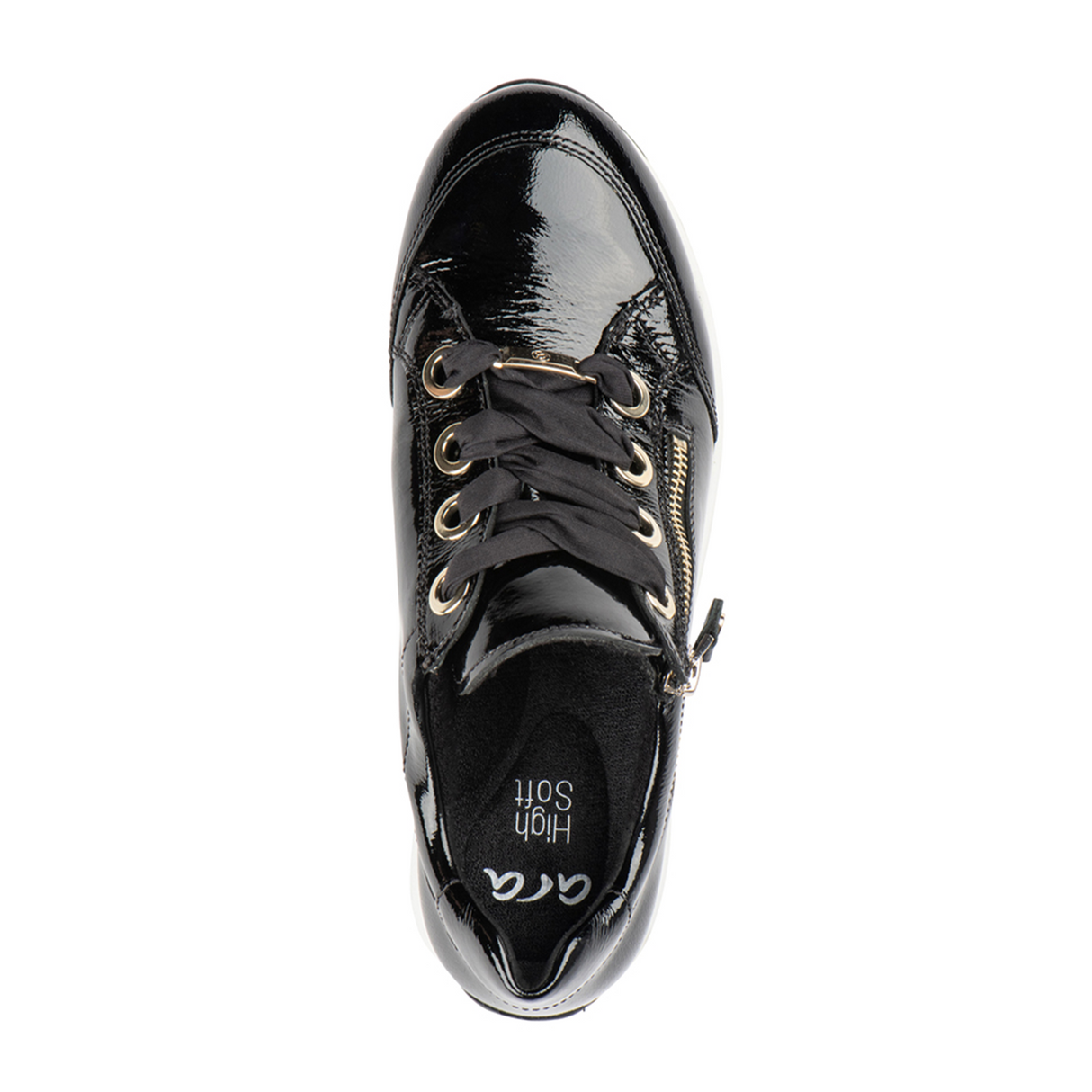 Ara Ollie Side Zip Lace Up Sneaker (Women) - Black Patent Athletic - Casual - Lace Up - The Heel Shoe Fitters