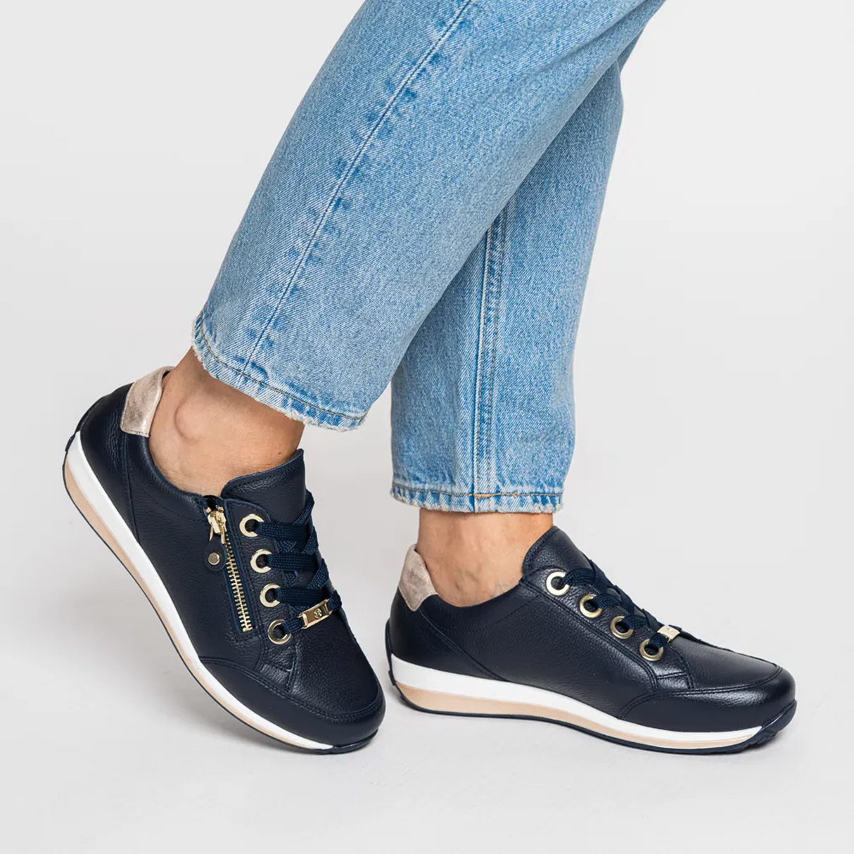 Ara Ollie Sneaker (Women) - Navy Calf Leather Athletic - Casual - Lace Up - The Heel Shoe Fitters