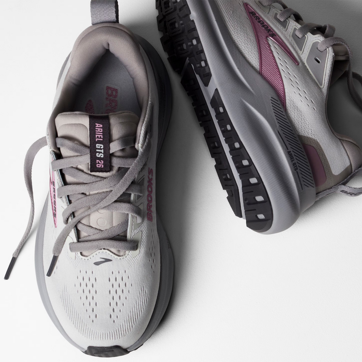 Brooks Ariel GTS 26 Running Shoe (Women) - Oyster Mushroom/Alloy/Pink Athletic - Running - Motion Control - The Heel Shoe Fitters