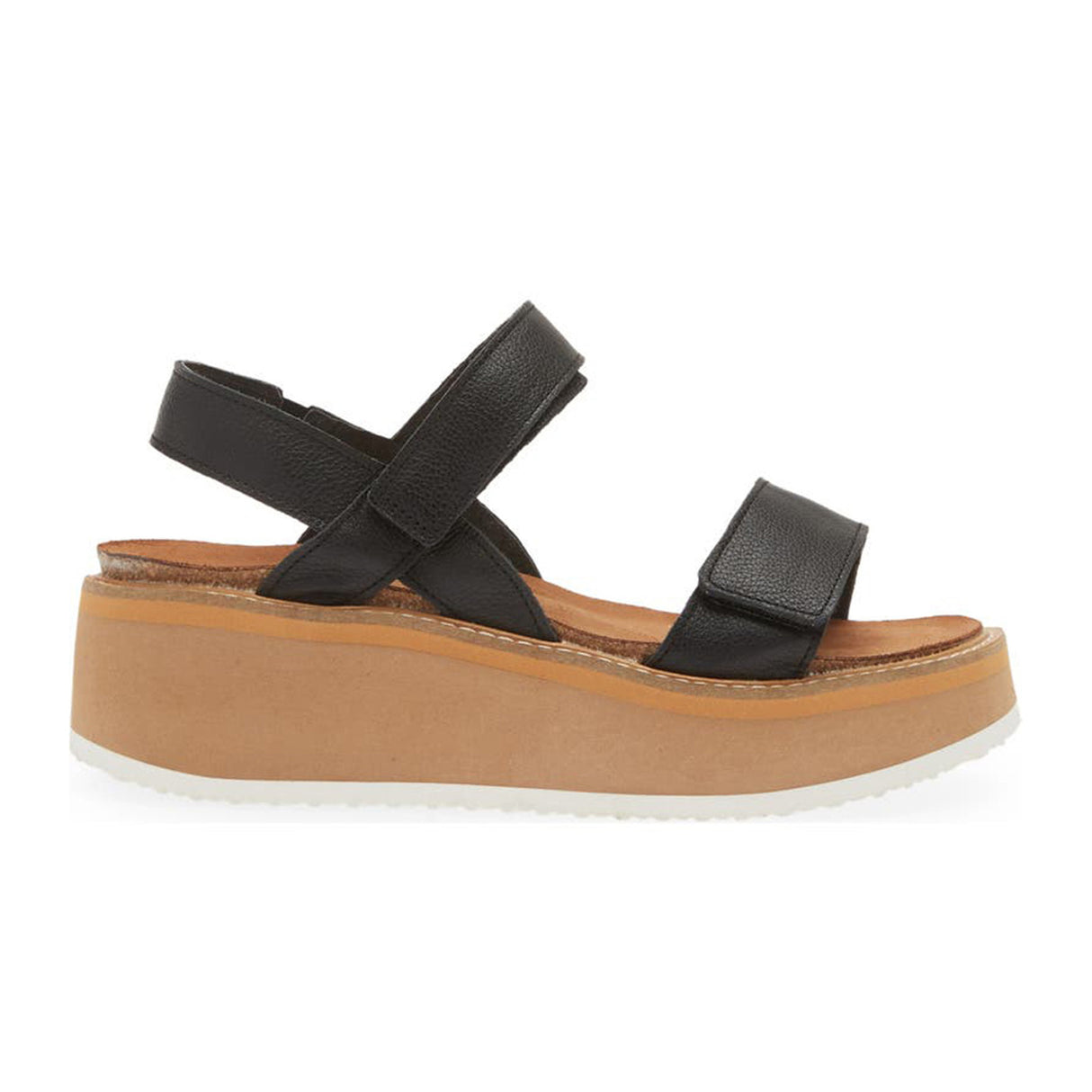 Naot Meringue Wedge Sandal (Woman) - Soft Black Leather with Camel Sole Sandal - Heel/Wedge - The Heel Shoe Fitters