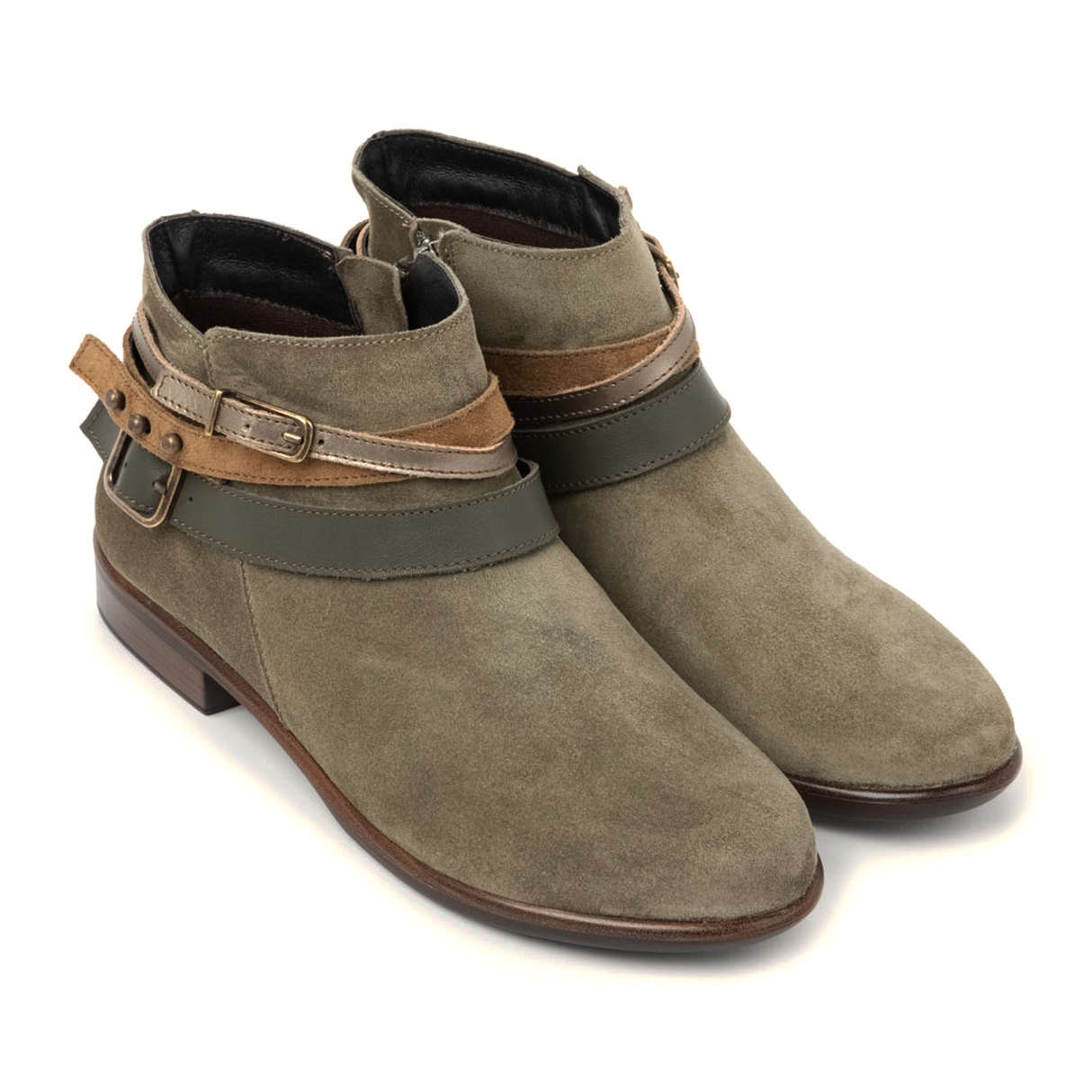 Naot Sumatra Ankle Boot (Women) - Hunter Green Suede/Pewter Straps Boots - Casual - Low - The Heel Shoe Fitters