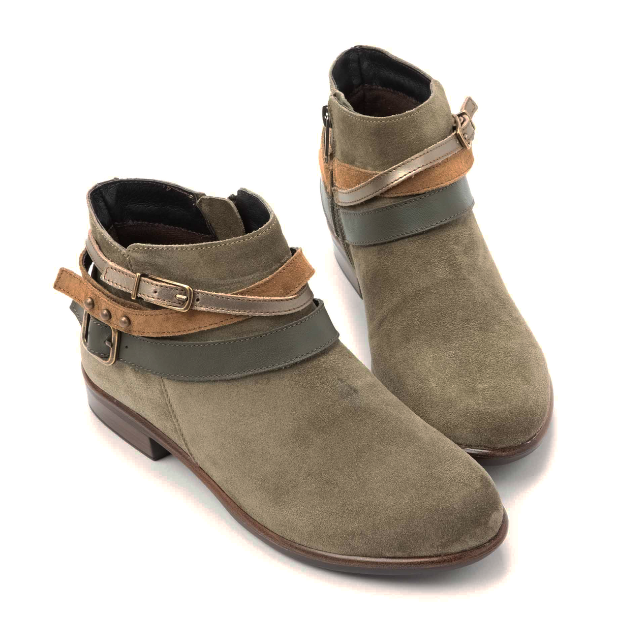 Naot Sumatra Ankle Boot (Women) - Hunter Green Suede/Pewter Straps Boots - Casual - Low - The Heel Shoe Fitters