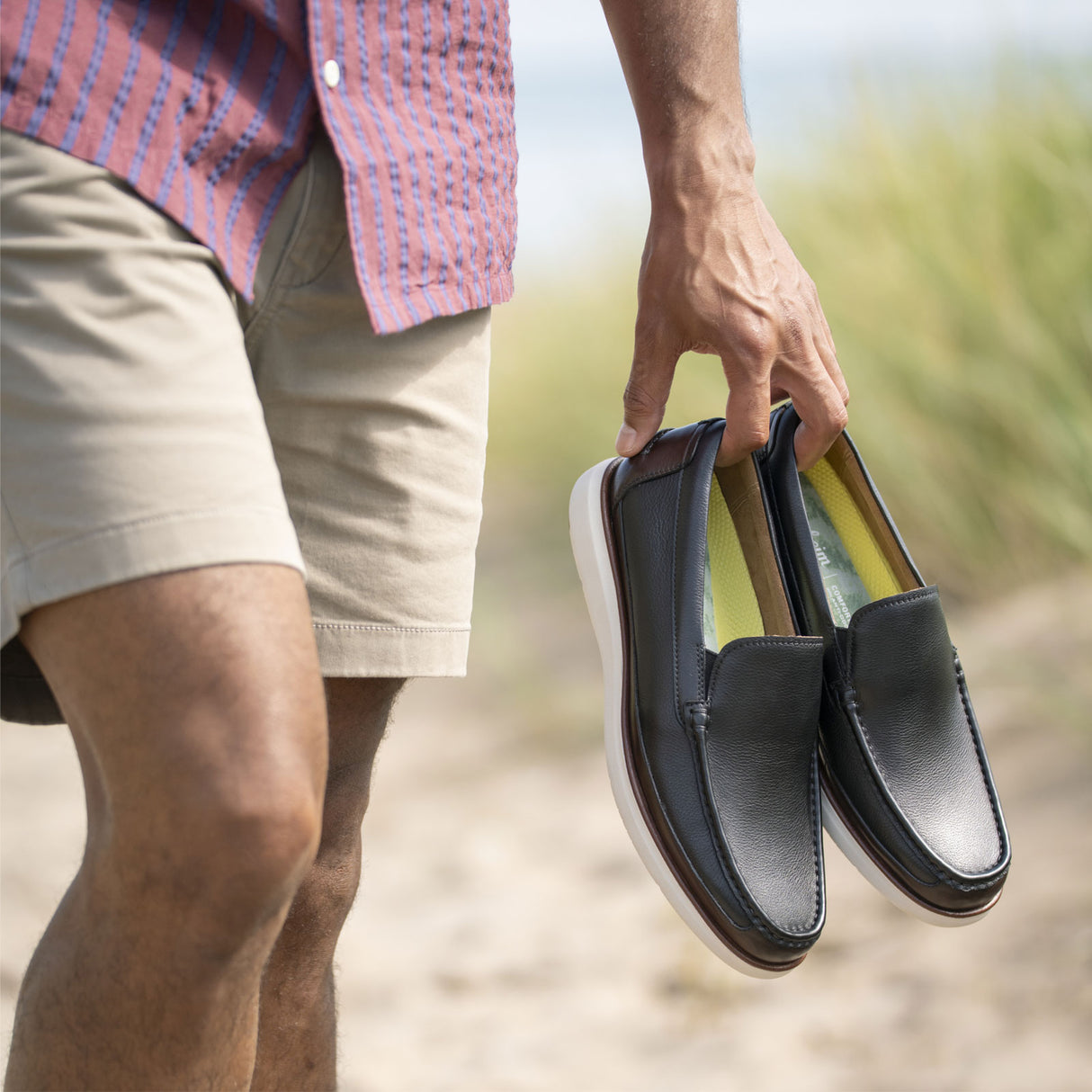 Florsheim Tropics Moc Toe Venetian Slip On (Men) - Black/Brown Dress-Casual - Slip On - The Heel Shoe Fitters