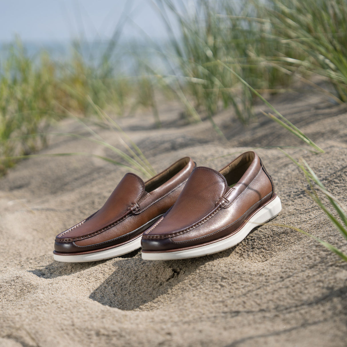 Florsheim Tropics Moc Toe Venetian Slip On (Men) - Cognac/Chestnut Smooth Dress-Casual - Slip On - The Heel Shoe Fitters