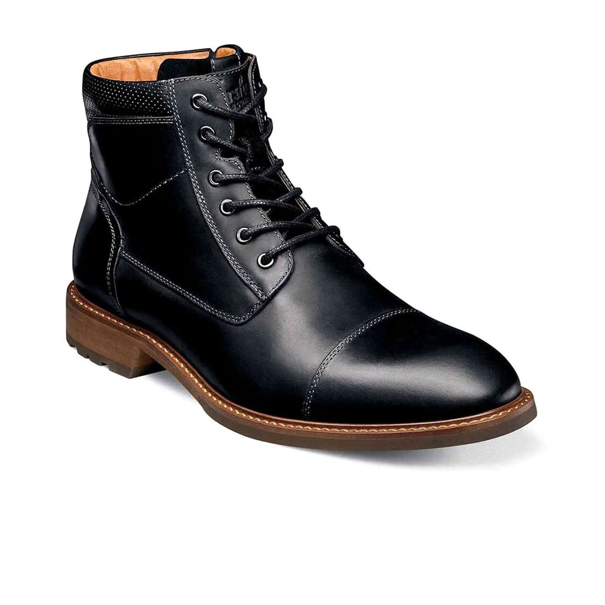 Florsheim Lodge Cap Toe Lace Up Boot (Men) - Black Crazy Horse Boots - Casual - Mid - The Heel Shoe Fitters