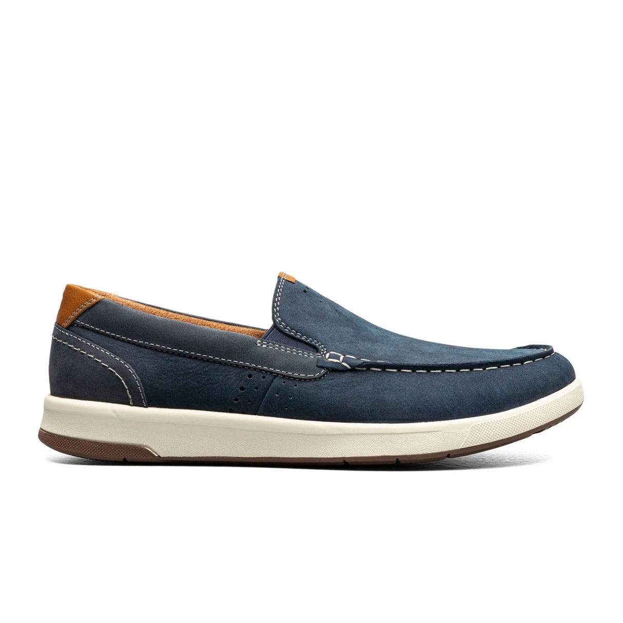 Florsheim Crossover Moc Toe Slip On (Men) - Navy Nubuck/Cognac Milled Dress-Casual - Slip On - The Heel Shoe Fitters