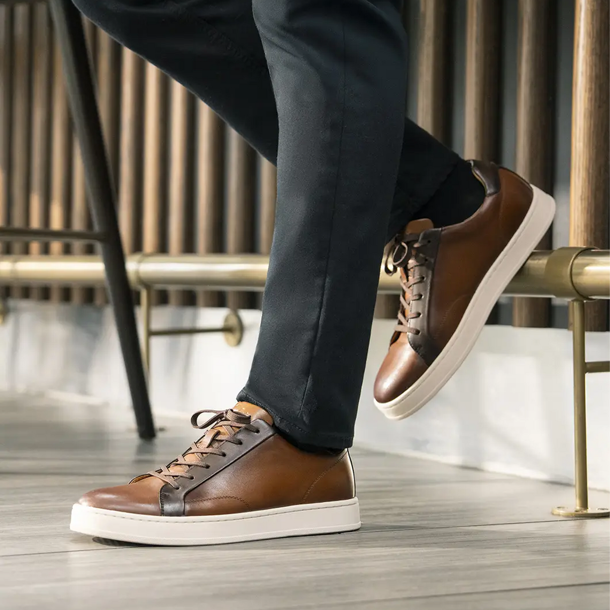 Florsheim Monopoli Lace To Toe Sneaker (Men) - Cognac/Brown Smooth with White Sole Athletic - Casual - Lace Up - The Heel Shoe Fitters