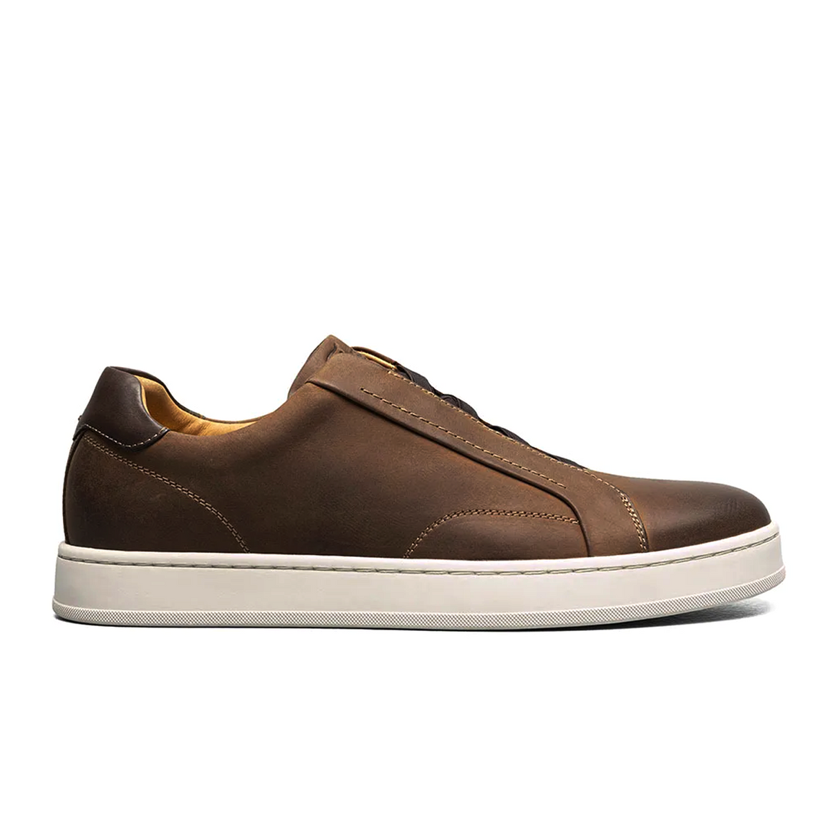 Florsheim Monopoli Elastic Lace To Toe Sneaker (Men) - Brown Crazy Horse/Cognac Smooth with White Sole Athletic - Casual - Lace Up - The Heel Shoe Fitters