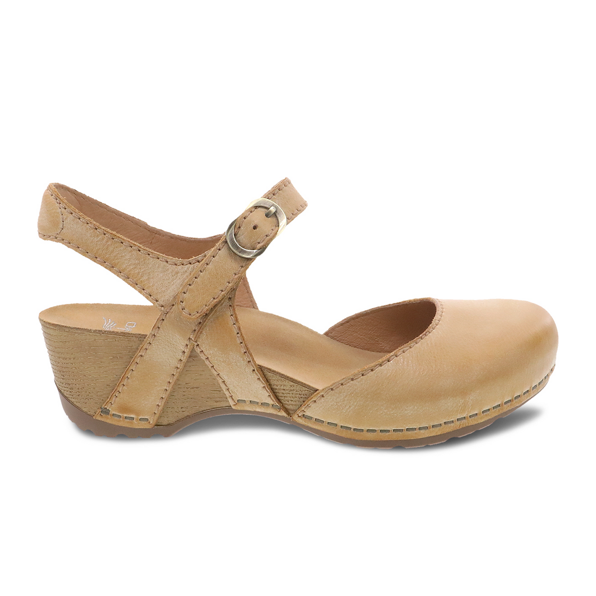 Dansko Tiffani Wedge Sandal (Women) - Tan Milled Burnished Sandal - Heel/Wedge - The Heel Shoe Fitters