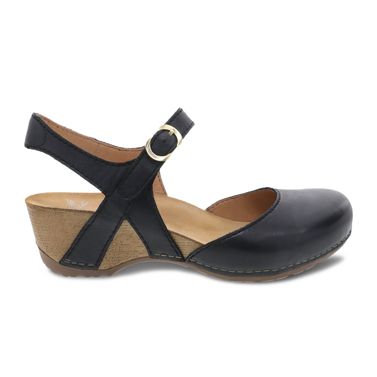 Dansko Tiffani Wedge Sandal (Women) - Black Milled Burnished Sandal - Heel/Wedge - The Heel Shoe Fitters