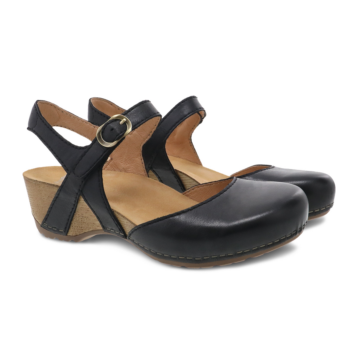 Dansko Tiffani Wedge Sandal (Women) - Black Milled Burnished Sandal - Heel/Wedge - The Heel Shoe Fitters