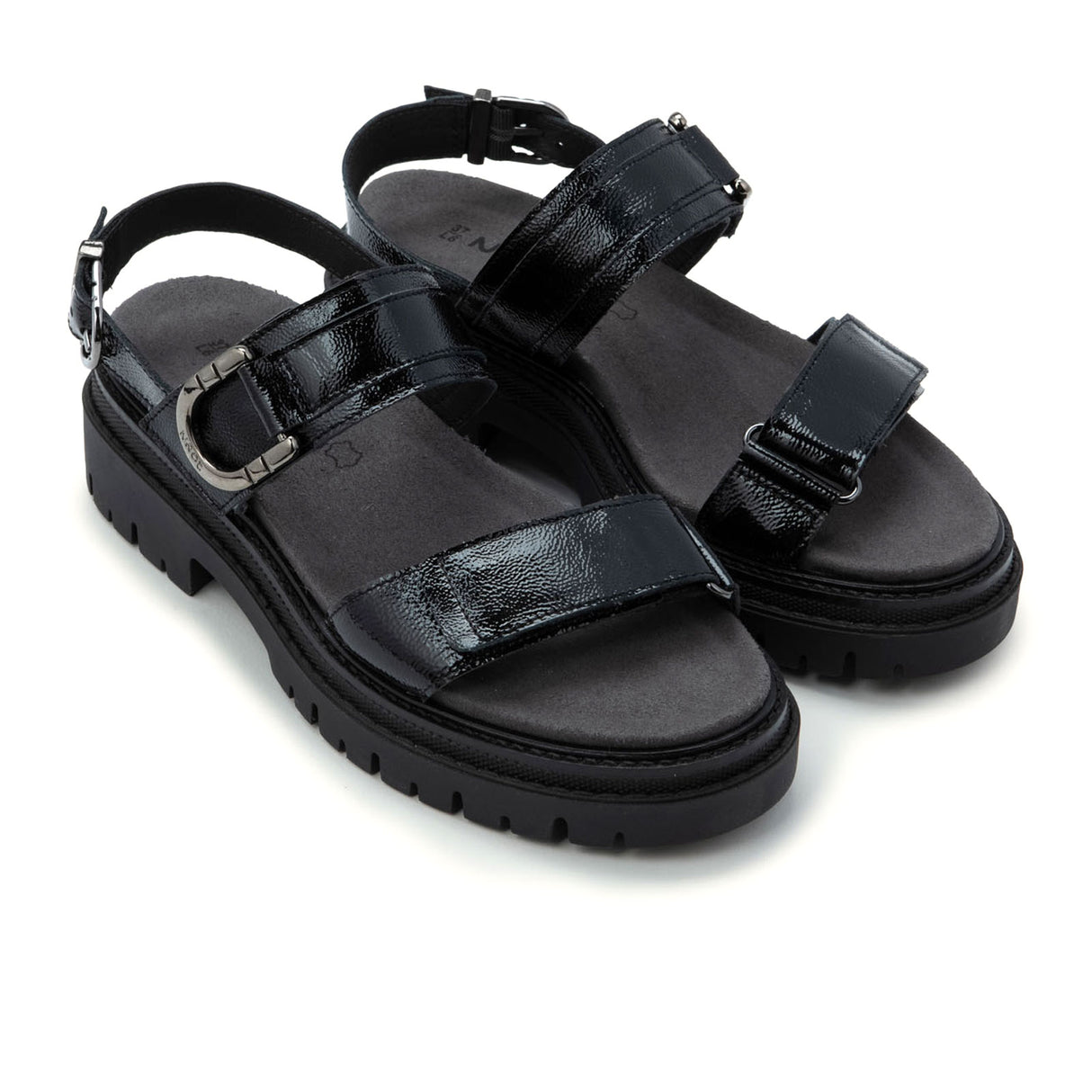 Naot Trinity Backstrap Sandal (Women) - Black Crinkle Patent Leather Sandal - Backstrap - The Heel Shoe Fitters
