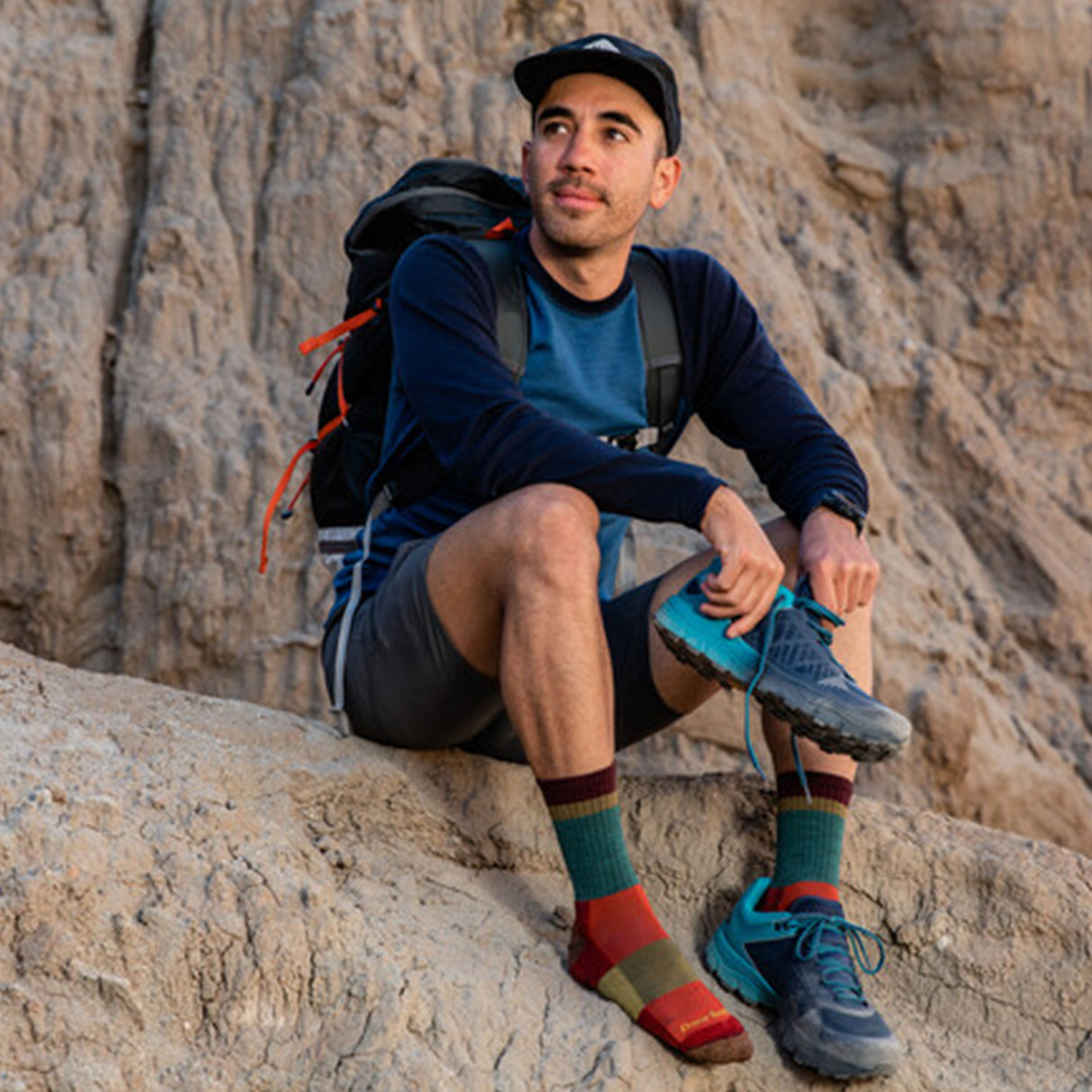 Darn Tough Heady Stripe Lightweight Micro Crew Sock with Cushion (Men) - Teal Accessories - Socks - Performance - The Heel Shoe Fitters