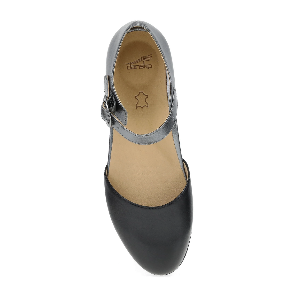 Dansko Liv Strappy Flat (Women) - Black Nappa/Pewter Metallic Dress-Casual - Flat - The Heel Shoe Fitters